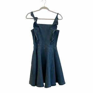 Utcoco Light Blue Denim Dress with Navy Zip Detail